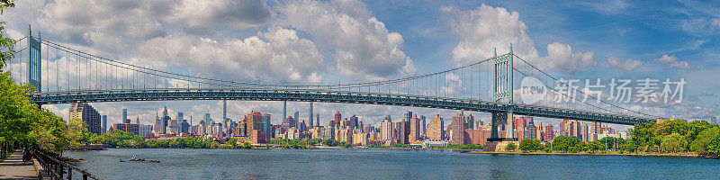 RFK Triborough大桥和纽约天际线与曼哈顿上东区的摩天大楼在早上，纽约，美国。